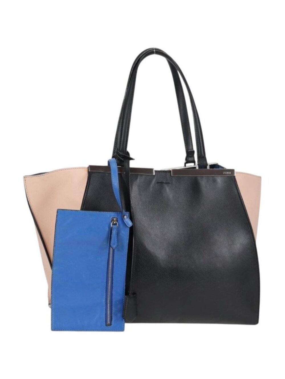 FENDI Toilojour Tote Bag Leather Black Silver